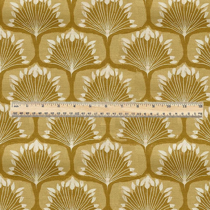 100% linen fabric retro mustard print - Mid-century botanical / 1970s Scandinavian-inspired floral 33799