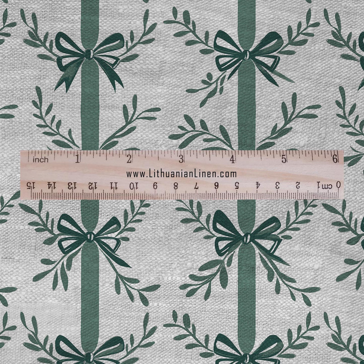 100% LINEN Fabric stripe bow holidays block print on oatmeal linen - French linen floral upholstery 2129