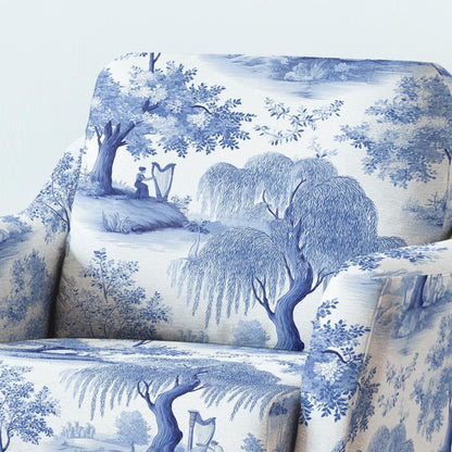 100% LINEN Fabric UPHOLSTERY 12oz - Willow blue Arfa music bluewhite print on linen - tree scenery floral upholstery 2280