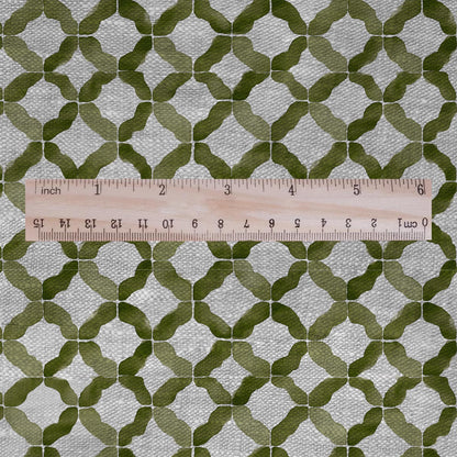 100% LINEN Fabric Green geometric print - oatmeal linen fabric floral botanical - heavy for home decor clothing 3063