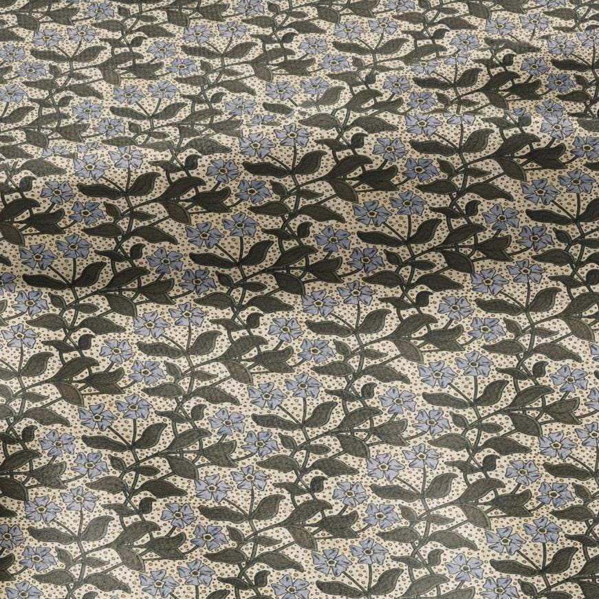 100% linen Periwinkle prints fabric for Curtain Upholstery Cushion - Art deco flower print fabric for dress making sewing