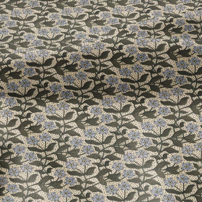 100% linen Periwinkle prints fabric for Curtain Upholstery Cushion - Art deco flower print fabric for dress making sewing