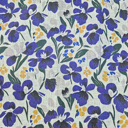 100% LINEN Fabric purple floral print - heavy linen fabric with dark purple print for upholstery home decor curtains dress making 2265
