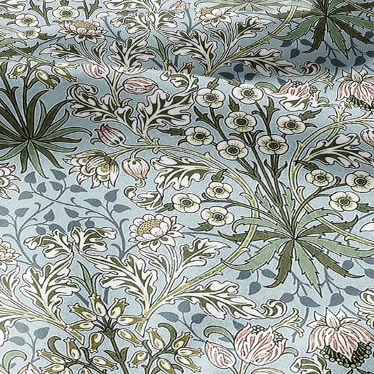 100% LINEN Fabric William Morris hyacinth green colorful print - Modern vintage botanical - Victorian Art Craft gray 3261