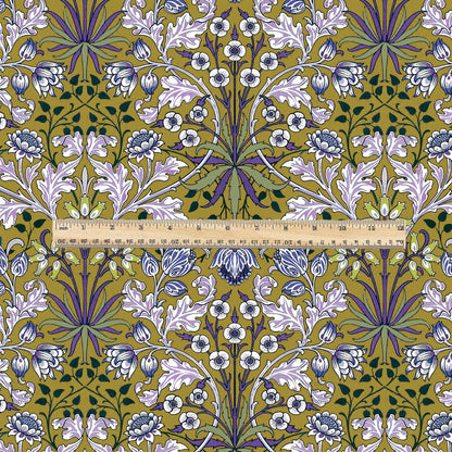 100% LINEN Fabric William Morris hyacinth print - Modern vintage botanical - Victorian Art Craft yellow beige 3149