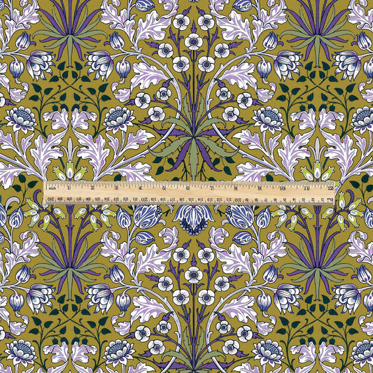 100% LINEN Fabric William Morris hyacinth print - Modern vintage botanical - Victorian Art Craft yellow beige 3149