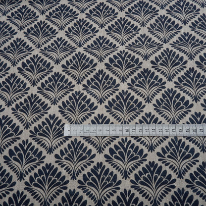 100% LINEN Fabric block print  on oatmeal, linen fabric with blue indigo floral print, heavy linen fabric for upholstery home decor clothing