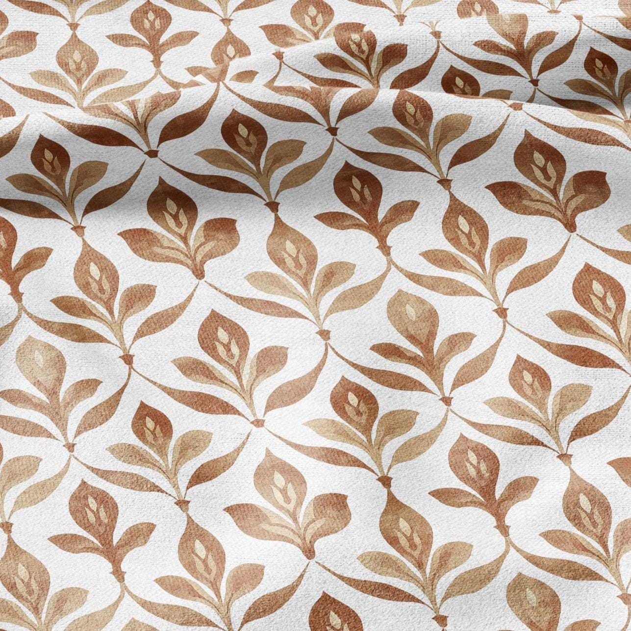 100% LINEN Fabric Beige floral print - retro sepia brown flower - for upholstery home decor - medium for dress making 2909