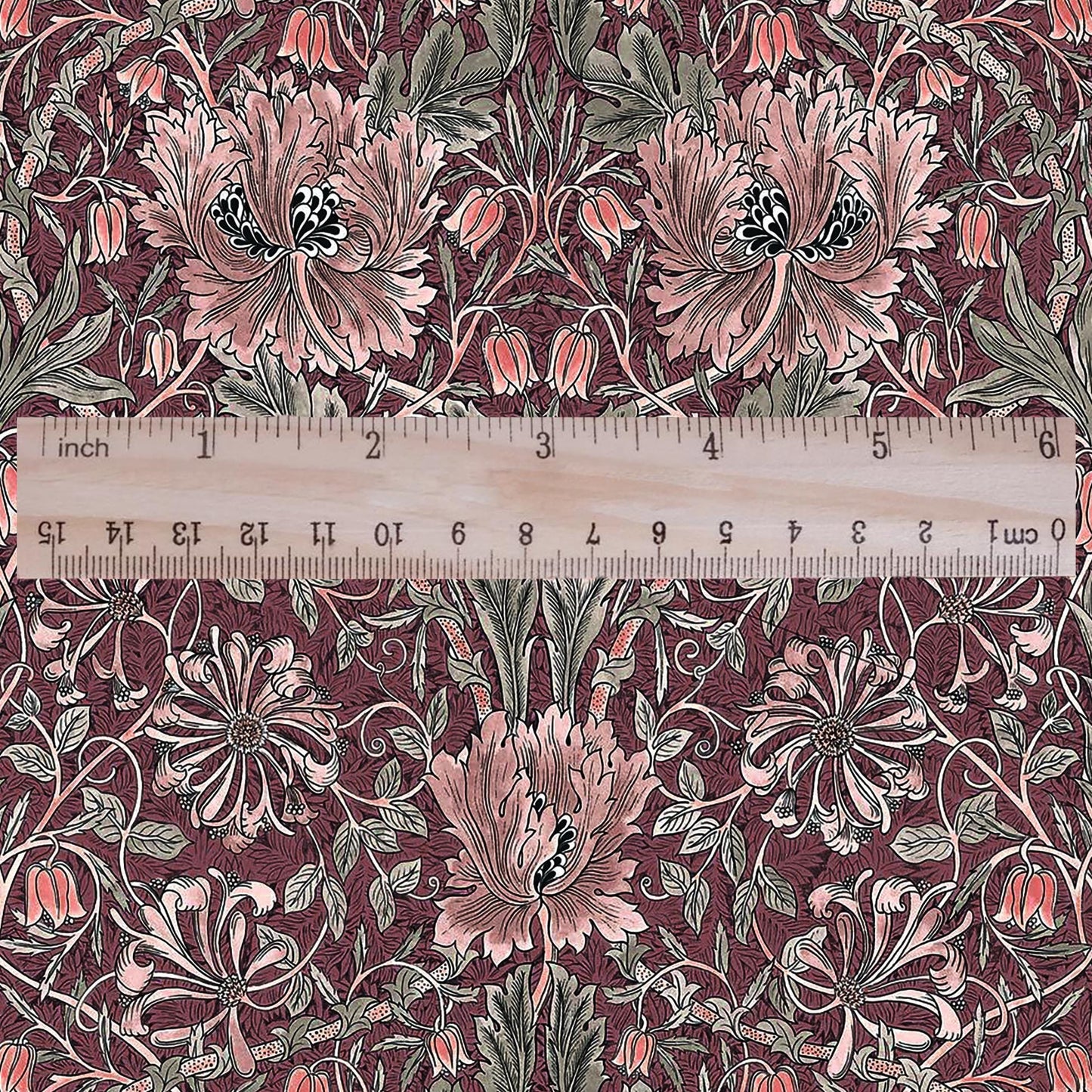 100% linen fabric William Morris Honeysuckle red print - Victorian Art crafts - Historical  upholstery dress making 3292