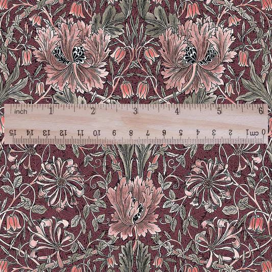 100% linen fabric William Morris Honeysuckle red print - Victorian Art crafts - Historical  upholstery dress making 3292