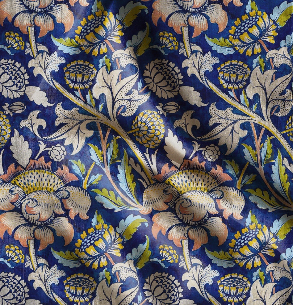 William Morris WEY print on  100% LINEN, Victorian Art and crafts linen Fabric, William Morris 200gsm fabric Historical pattern
