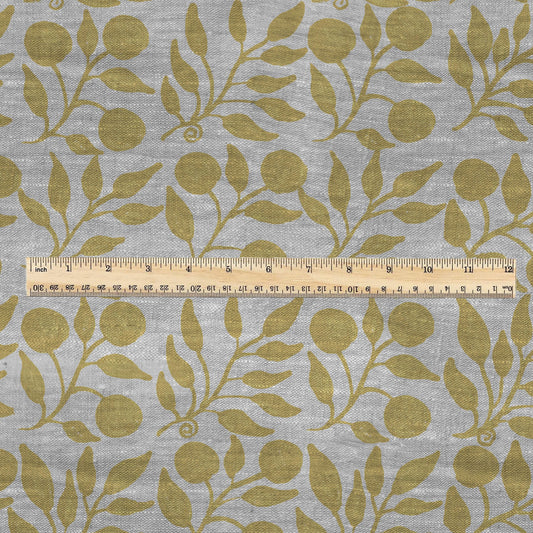 100% LINEN Fabric William Morris Rosehip yellow gray - oatmeal linen fabric with botanical print - Victorian Art Craft Historical 3274