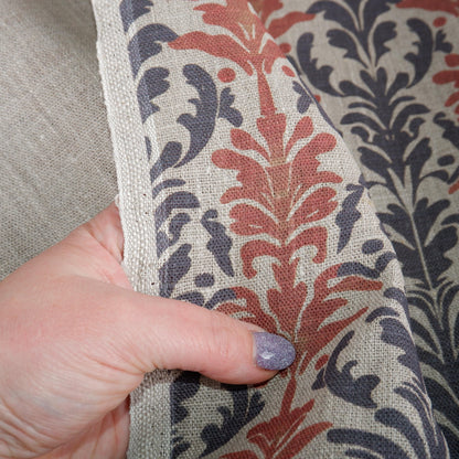 100% LINEN Fabric block print on oatmeal linen - linen fabric floral upholstery dress making curtains home textile