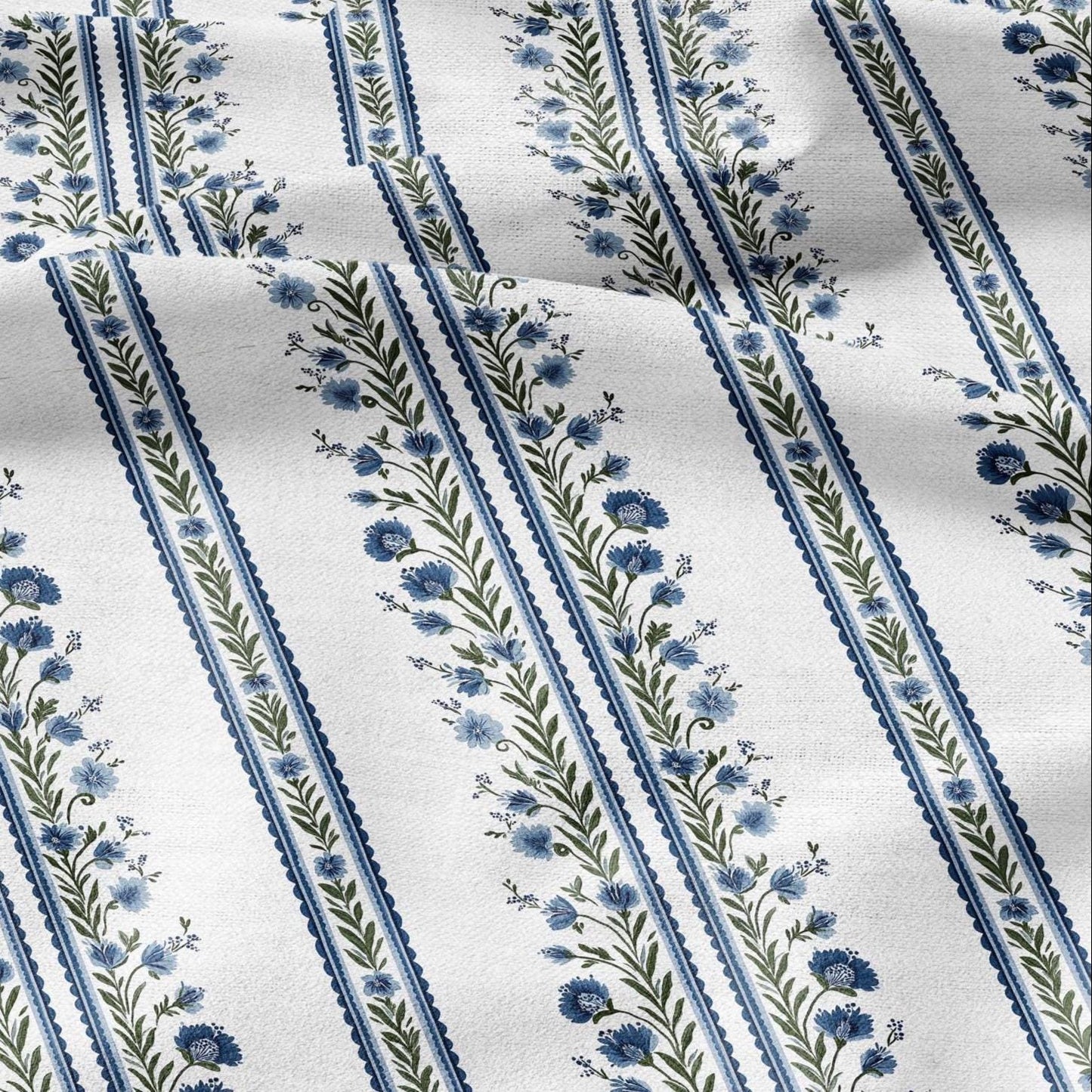 100% LINEN Fabric block print ChairoHana - Japanese blue green stripe floral heavy for upholstery home decor - medium for dress making 2843