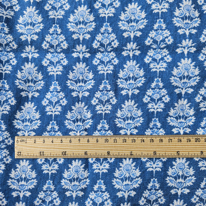 100% LINEN Fabric  blue block print - linen abstract fabric for upholstery home decor dress making 2587