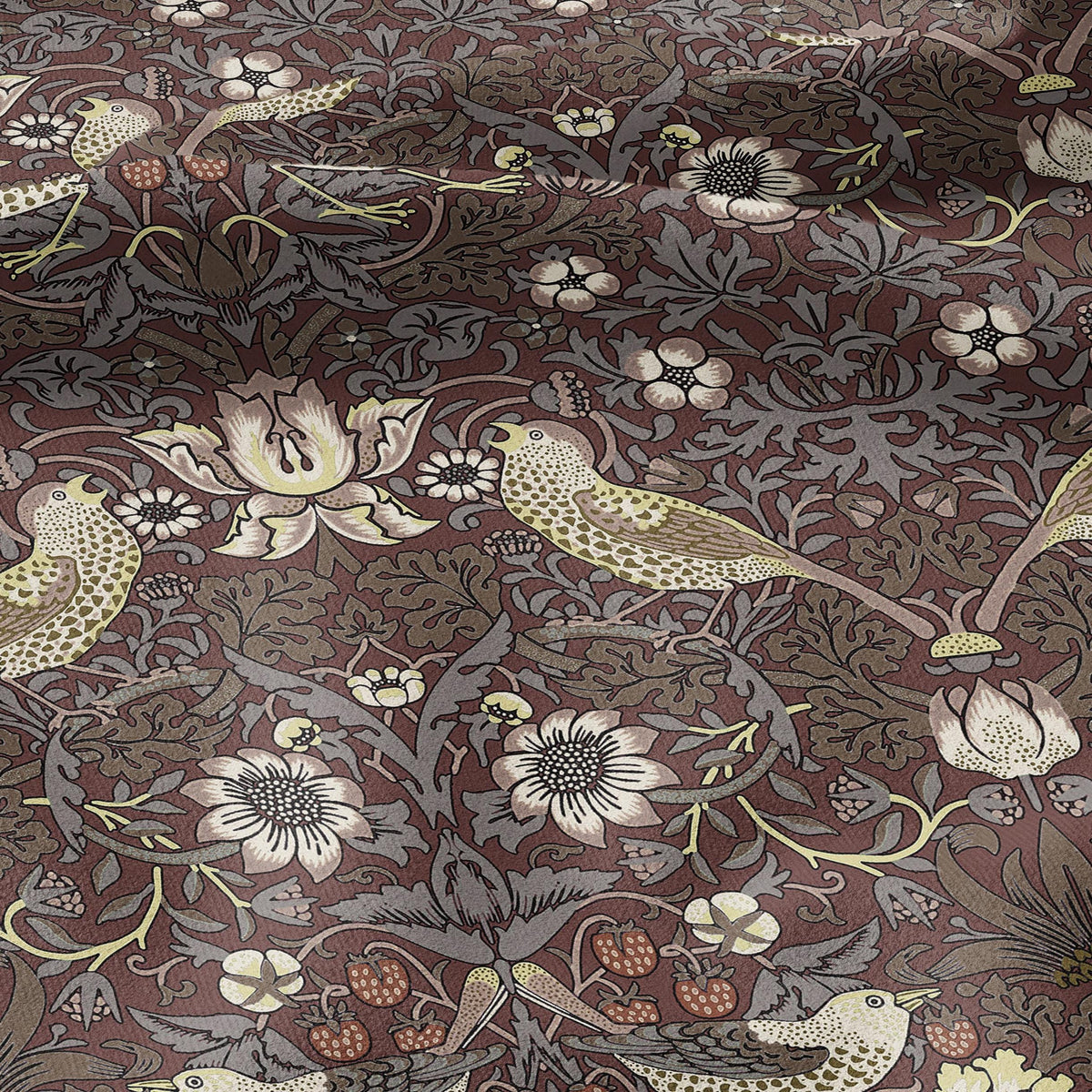 100% LINEN fabric - William Morris Strawberry thief chocolate brown - British Victorian Art Craft flax - sewing home decor or clothing 3870
