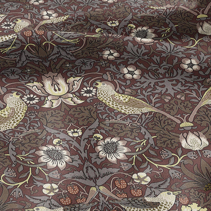100% LINEN fabric - William Morris Strawberry thief chocolate brown - British Victorian Art Craft flax - sewing home decor or clothing 3870