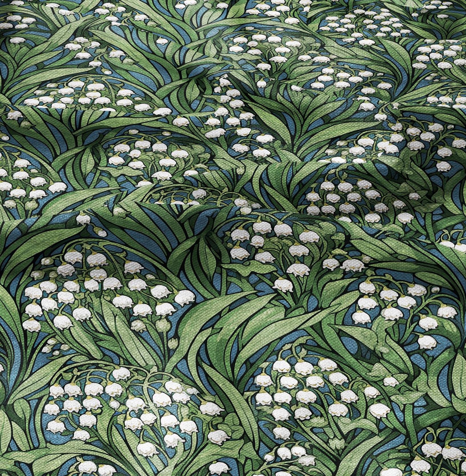 100% LINEN Fabric lily of the valley, botanical flax fabric Greenery print for upholstery dressmaking clothing  - Floral flax Spring fabric