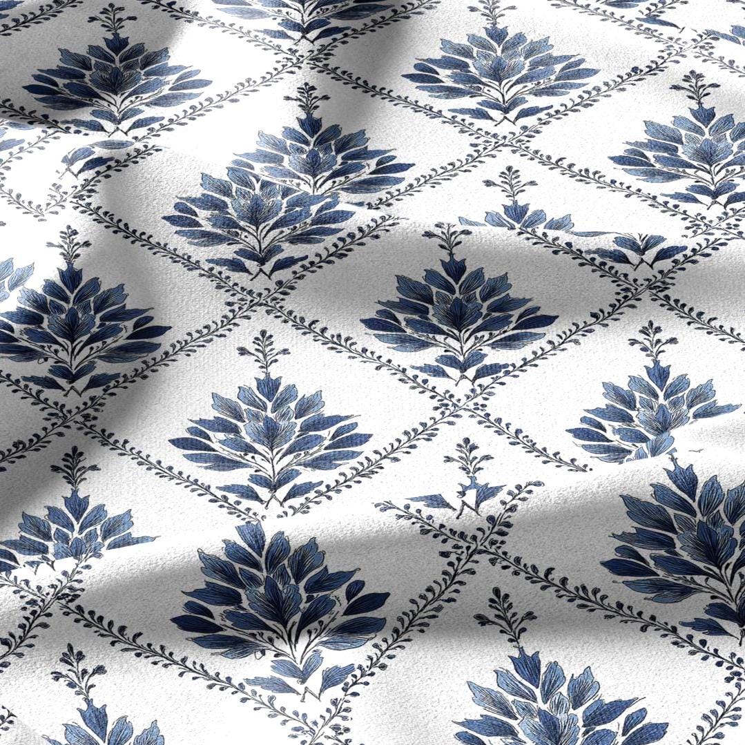 100% linen fabric Herritage geometric print - Vintage modern floral trellis 3422