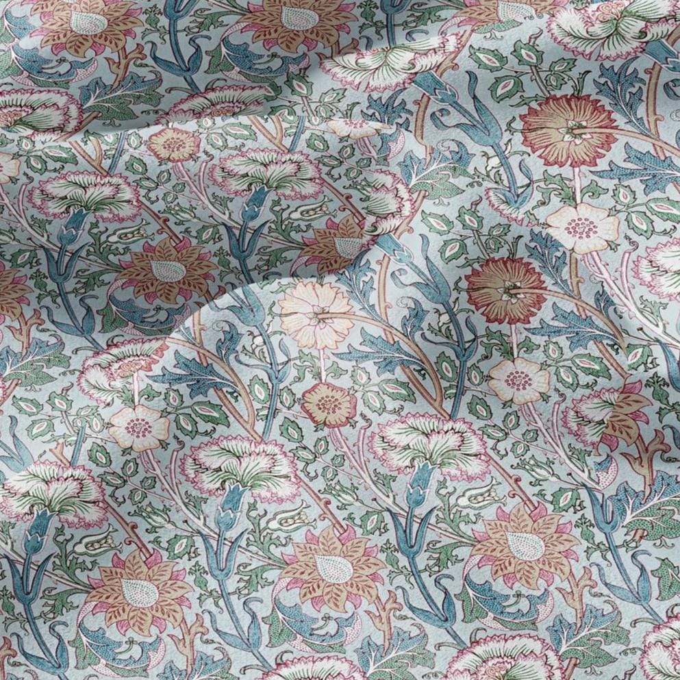 100% LINEN Fabric William Morris Pink and Rose print - Modern vintage botanical - hVictorian Art Craft  3141