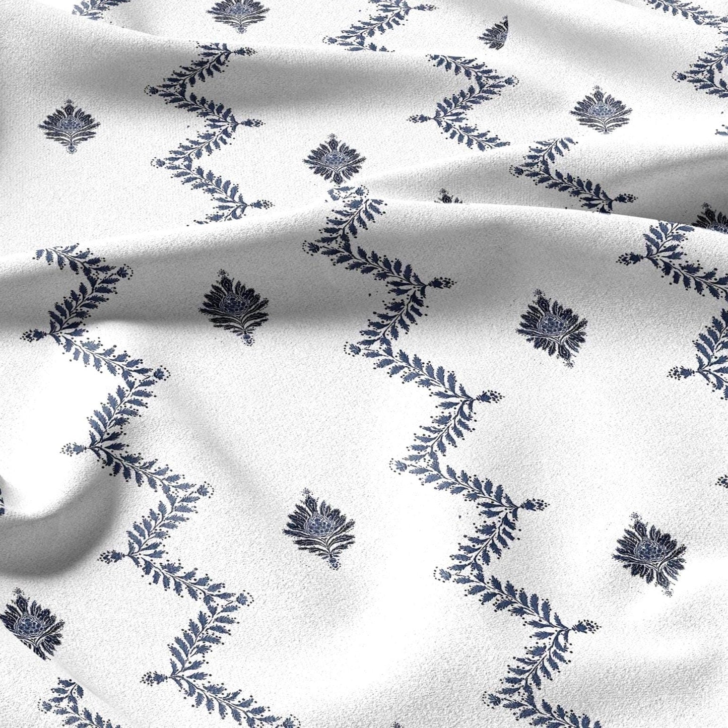 100% linen fabric floral botanical zigzag stripe print - Vintage modern floral botanical pattern 3428