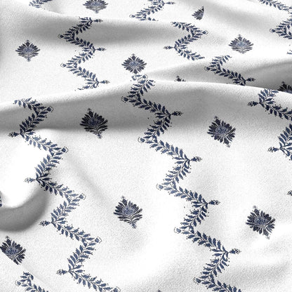 100% linen fabric floral botanical zigzag stripe print - Vintage modern floral botanical pattern 3428