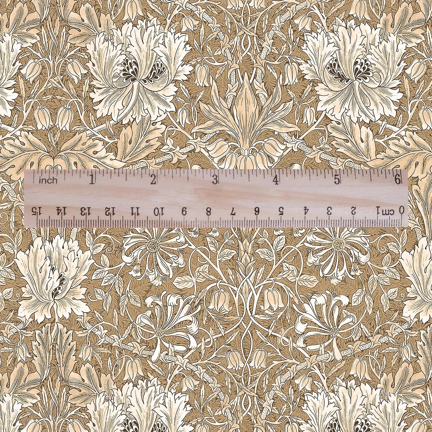 100% linen fabric William Morris Honeysuckle sepia print - Victorian Art crafts - Historical pattern fabric upholstery dress making 3283