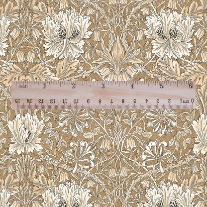 100% linen fabric William Morris Honeysuckle sepia print - Victorian Art crafts - Historical pattern fabric upholstery dress making 3283