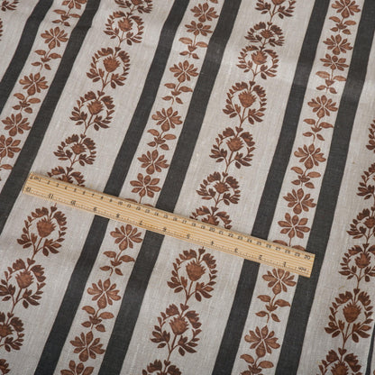100% linen beige Block stripe prints fabric for Curtain Upholstery Cushion -  flower stripes print fabric for dress making sewing 2496