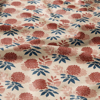 100% LINEN Fabric Ixora blossom print -  red pink floral linen heavy for upholstery home decor - medium for dress making 2805