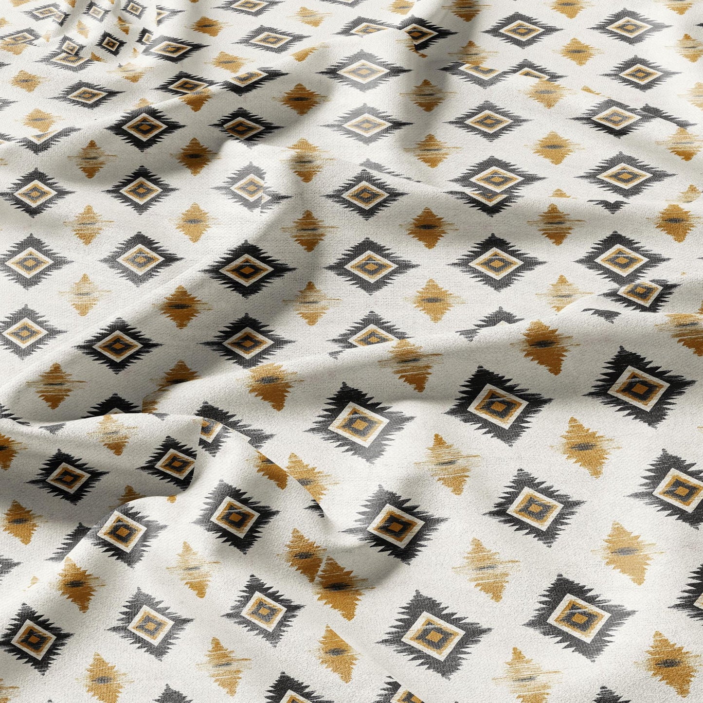100% LINEN Fabric Abstract Western tribal pattern -  yellow ikat print on linen japandi wabi sabi linen print upholstery dress making