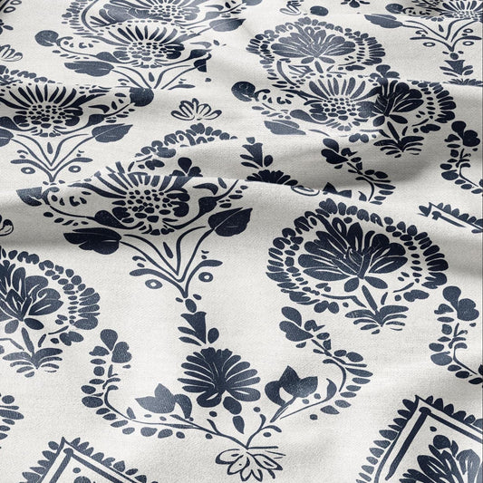 100% LINEN Fabric block print indigo blue on white -linen fabric with blue floral print heavy linen fabric for upholstery home decor 2423