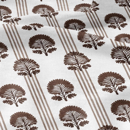 100% LINEN Fabric floral print - brown white stripe block print linen heavy for upholstery home decor - medium for dress making 2800