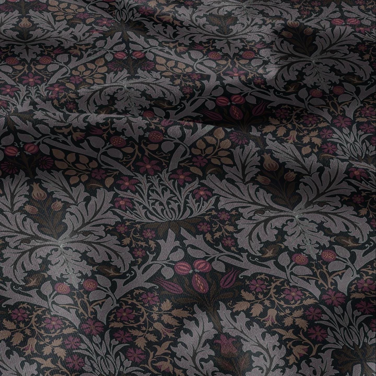 100% LINEN Fabric William Morris Autumn Leaves print - Modern vintage botanical - hVictorian Art Craft Brown 3153