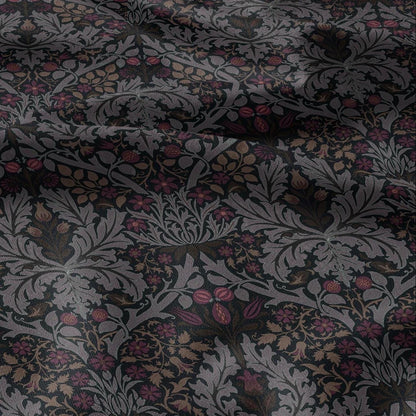 100% LINEN Fabric William Morris Autumn Leaves print - Modern vintage botanical - hVictorian Art Craft Brown 3153