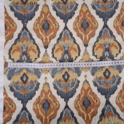 100% LINEN Fabric Abstract Ikat mustard WabiSabi , yellow ikat print on linen japandi wabi sabi linen print