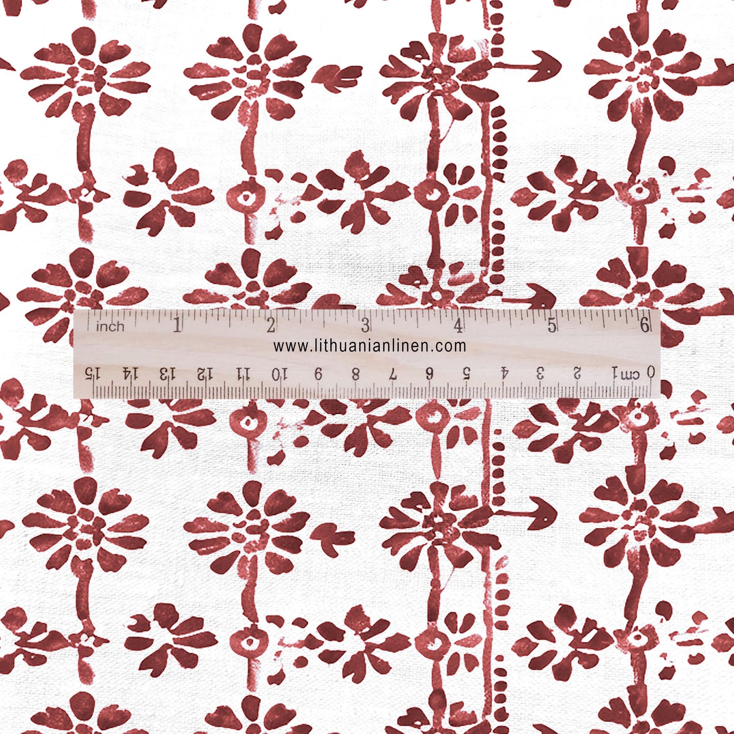 100% LINEN Fabric in floral block print - botanical red white linen fabric for upholstery home decor curtains dress making pillowcases