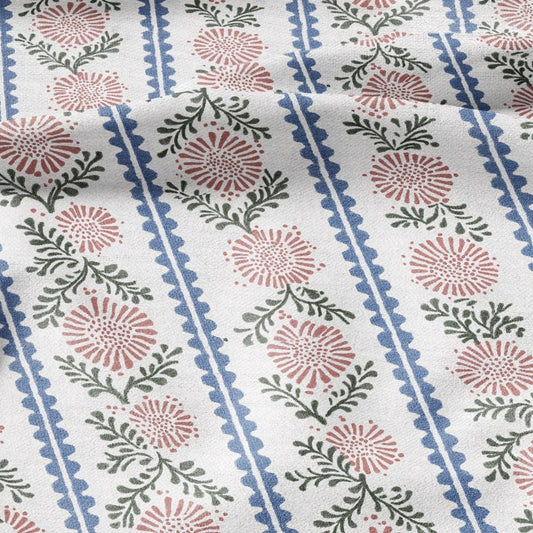 100% LINEN Fabric Modern vintage preppy pink stripe - botanical floral - heavy linen fabric for upholstery home decor 3102