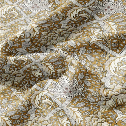 100% LINEN Fabric William Morris windrush mustard yellow print - British linen floral upholstery home textile Victorian fabrics 2735