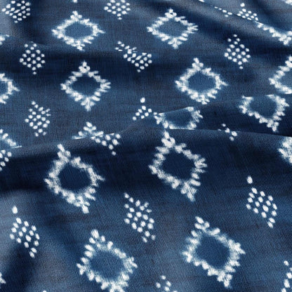 100% LINEN Fabric indigo blue print - Shibori abstract squares - upholstery curtains dress making 2975