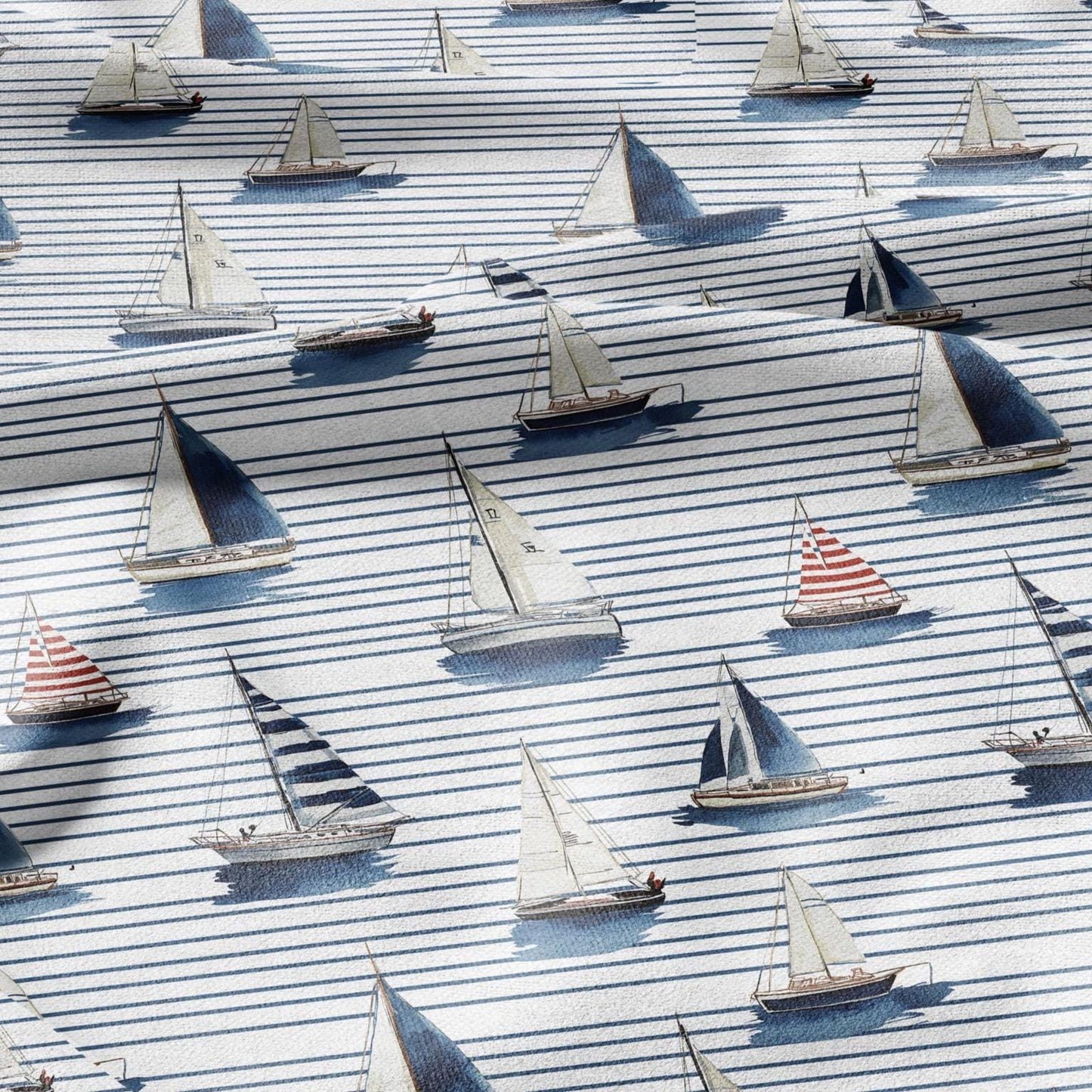 100% LINEN Fabric Ships in sea print linen - coastal fabric for upholstery home decor dress making 2888