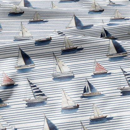 100% LINEN Fabric Ships in sea print linen - coastal fabric for upholstery home decor dress making 2888