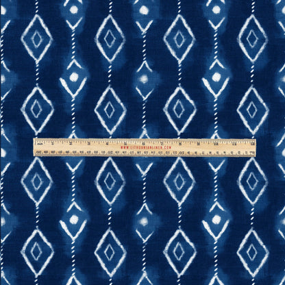 100% LINEN Fabric UPHOLSTERY 12oz - Indigo Shibori Stripe - Modern Geometric Dark Blue Neutral Tiled Minimal upholstery 2985