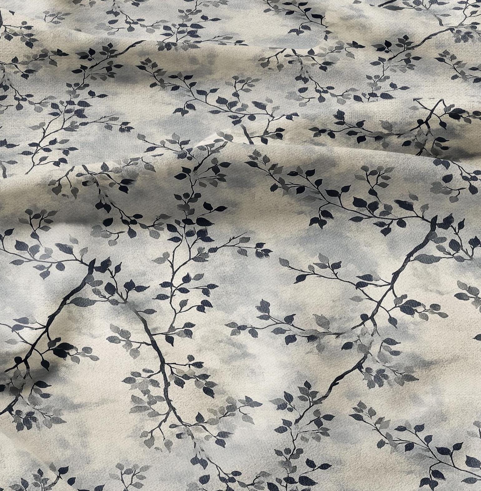 100% LINEN Fabric Abstract Watercolor Wabi Sabi tree print -  modern contemporary print on linen fabric upholstery dress making curtains