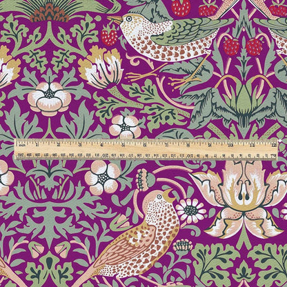 100% LINEN fabric - William Morris Strawberry thief purple - British Victorian Art Craft flax - sewing home decor or clothing 3866