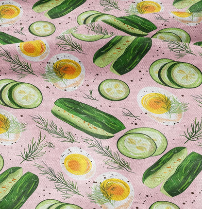 100% LINEN Fabric floral with Lithuania pink soup print - linen fabric cucumber egg dill print upholstery home decor curtains pillowcases