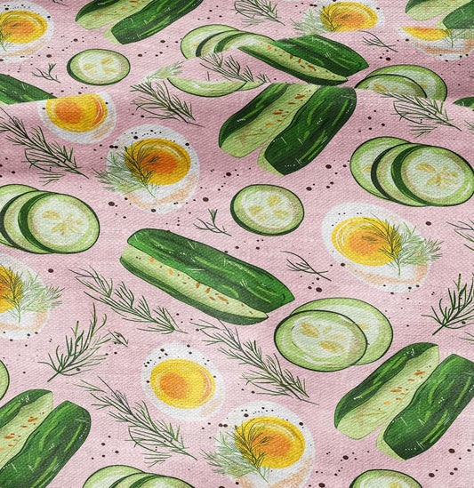100% LINEN Fabric floral with Lithuania pink soup print - linen fabric cucumber egg dill print upholstery home decor curtains pillowcases