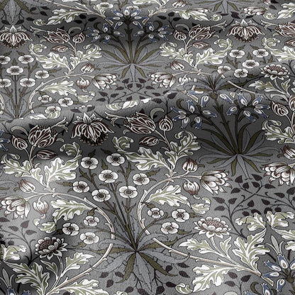 100% LINEN Fabric William Morris hyacinth grey print - Modern vintage botanical - Victorian Art Craft gray 3151