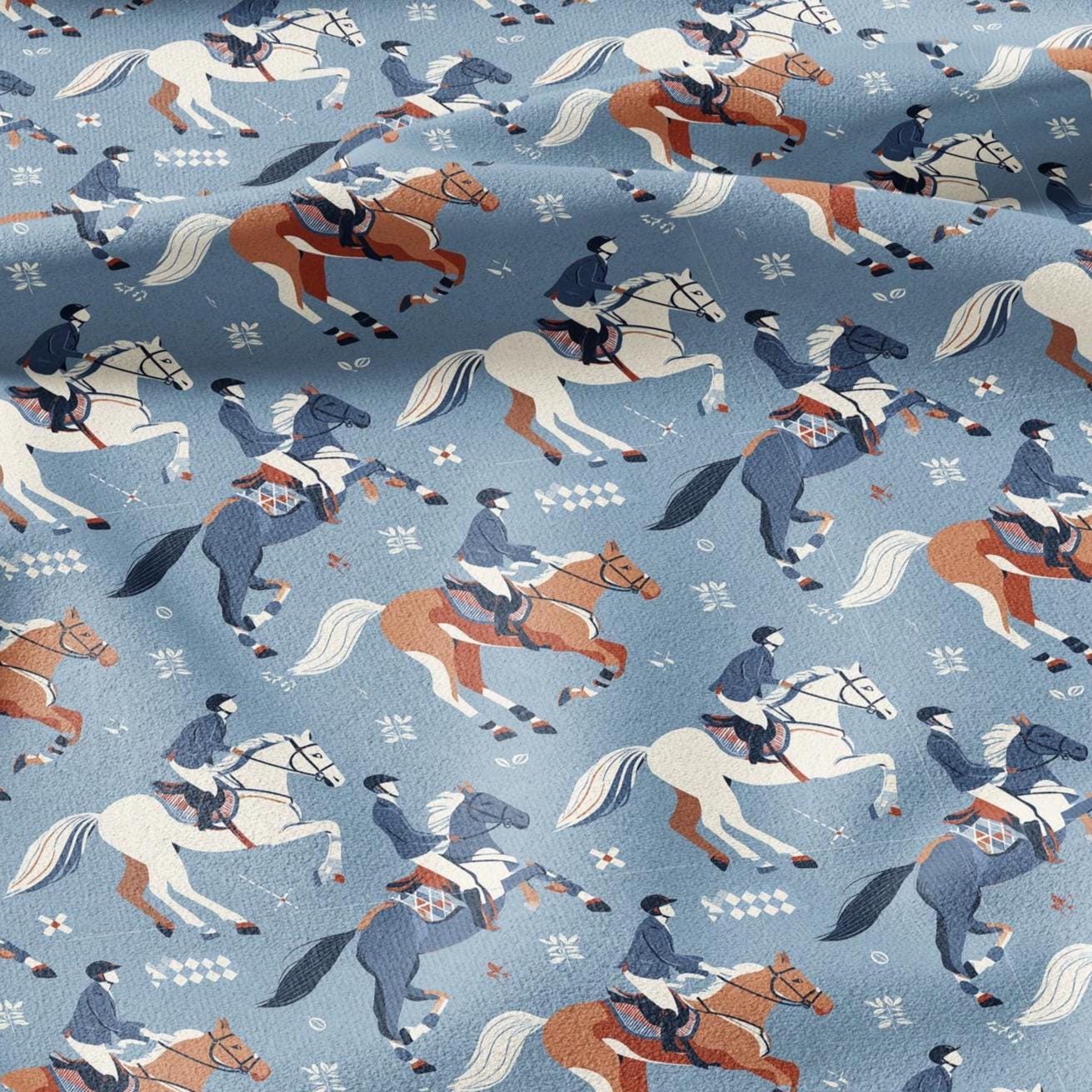 100% LINEN Fabric Ascot horse race linen -blue white red fabric for upholstery home decor dress making 3007