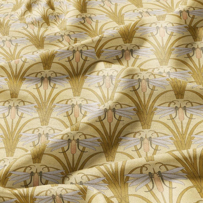100% linen Art Nouveau Print fabric for Curtain Upholstery Cushion - Floral fabric DRAGONFLIES - fabric material for dress making sewing